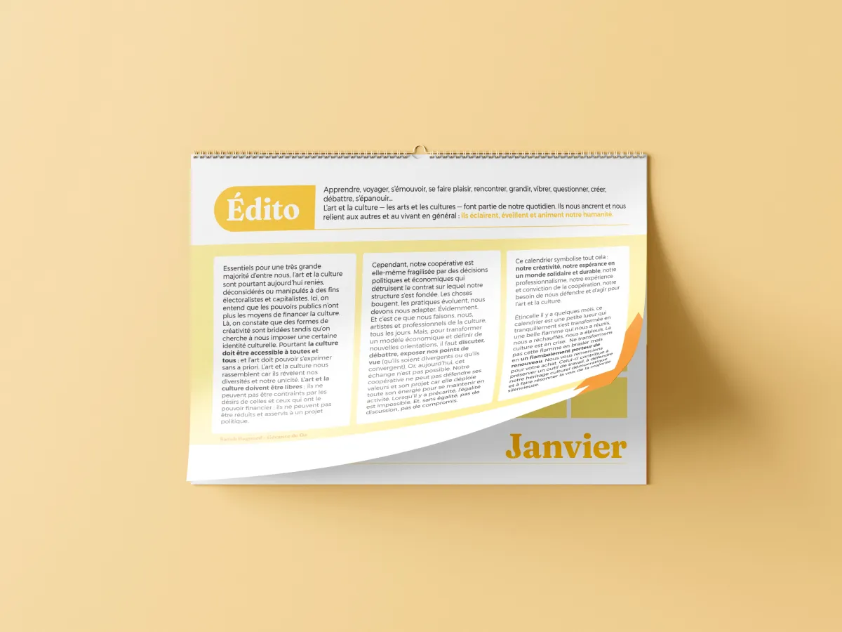 Le calendrier au mur, l’édito soulevé sur la grille de janvier